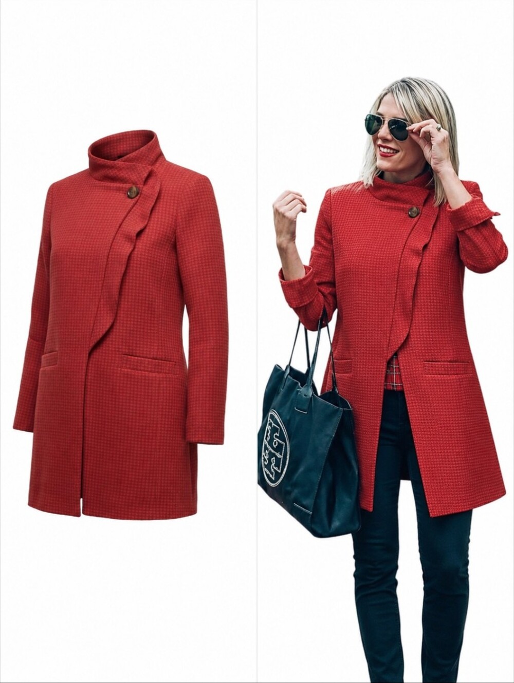 Cabi Stylish Red #3546 "Celebration" Jacket/Coat Tonal Houndstooth Quality Sz S